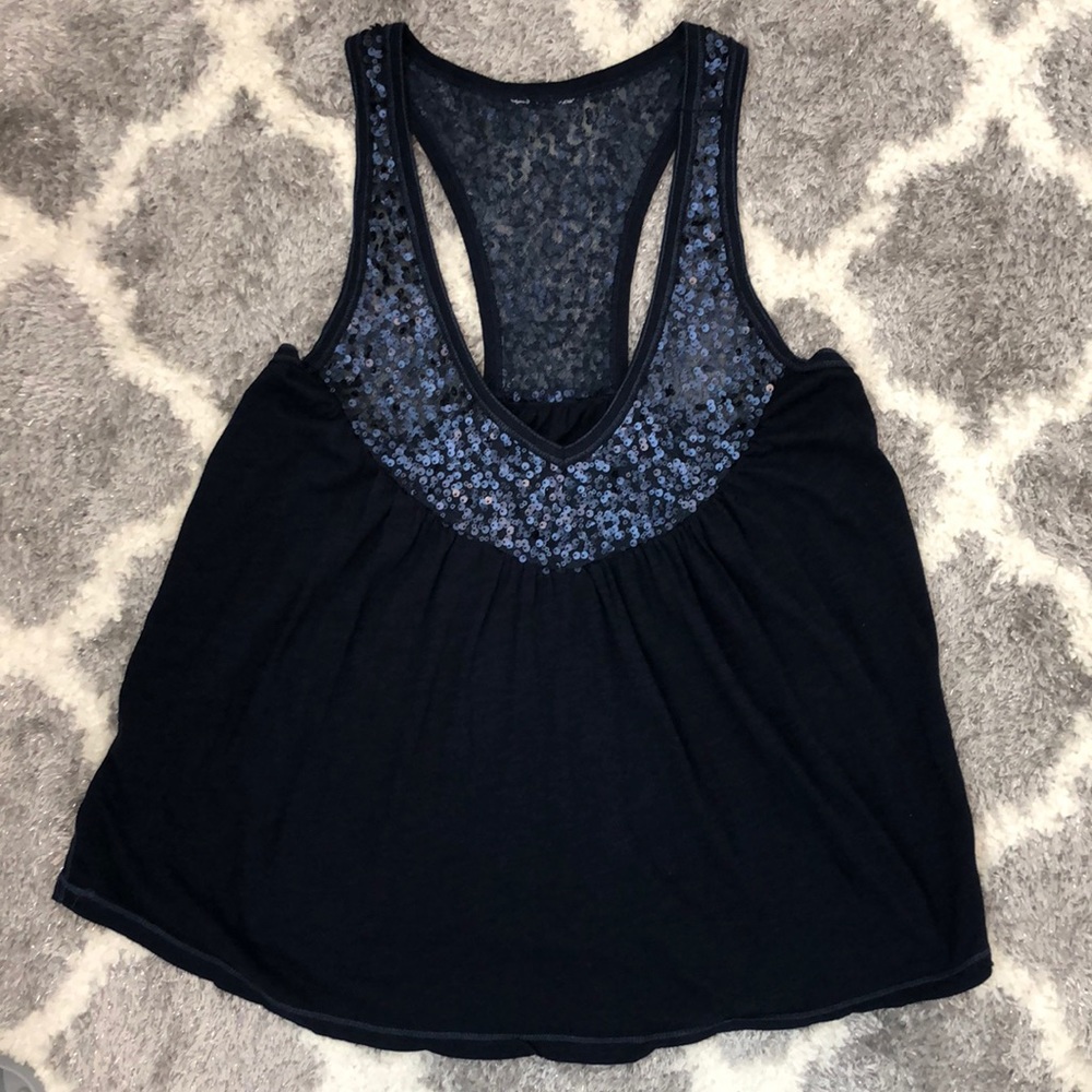 Navy Blue Sequenced Racerback Tank Top